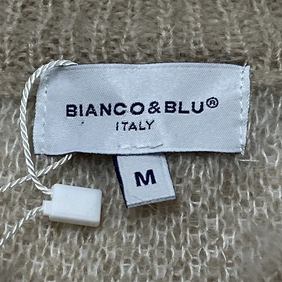 Bianco & Blu Sweater Womens M Neutral Ivory Checkboard Mohair Blend Pullover - Picture 6 of 10